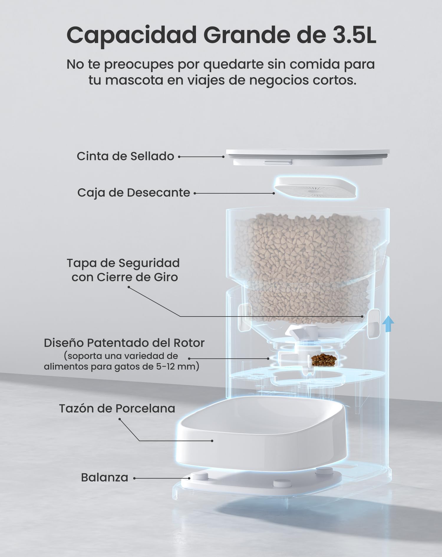 PETGUGU Comedero Gato Automático con App, Dispensador Comida Gatos Inteligente con Cámara y Voz, Temporizador y Cuencos Cerámicos