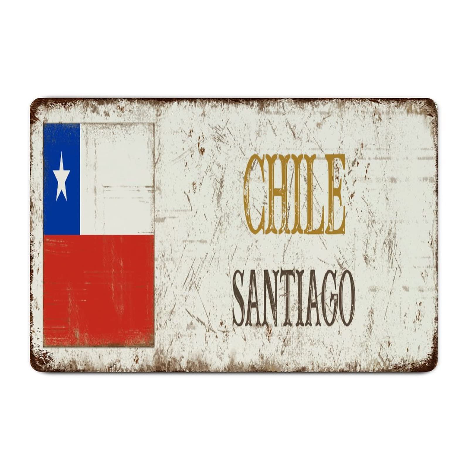 Yelolyio Chile Santiago Metal Signs National Flag Metal Wall Art Chile Retro Fashion Chic Funny Metal Tin Sign for Home Office Business Pub Decorations 8x12 Inch