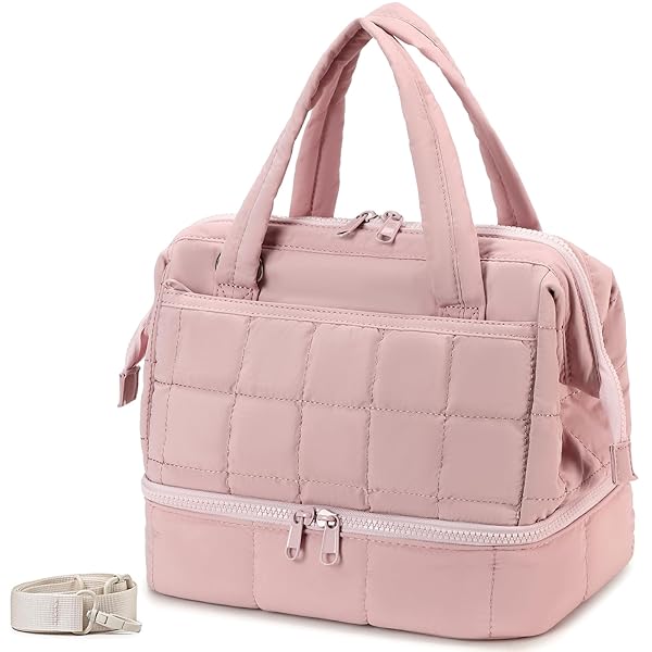Bluboon Lunch Box for Women Insulated Lunch Bag Double Deck, Puffer Quilted Lunchbox Wide Opening Reusable Lunch Boxes Cooler for Work Picnic Travel Office with Adjustable Shoulder Strap