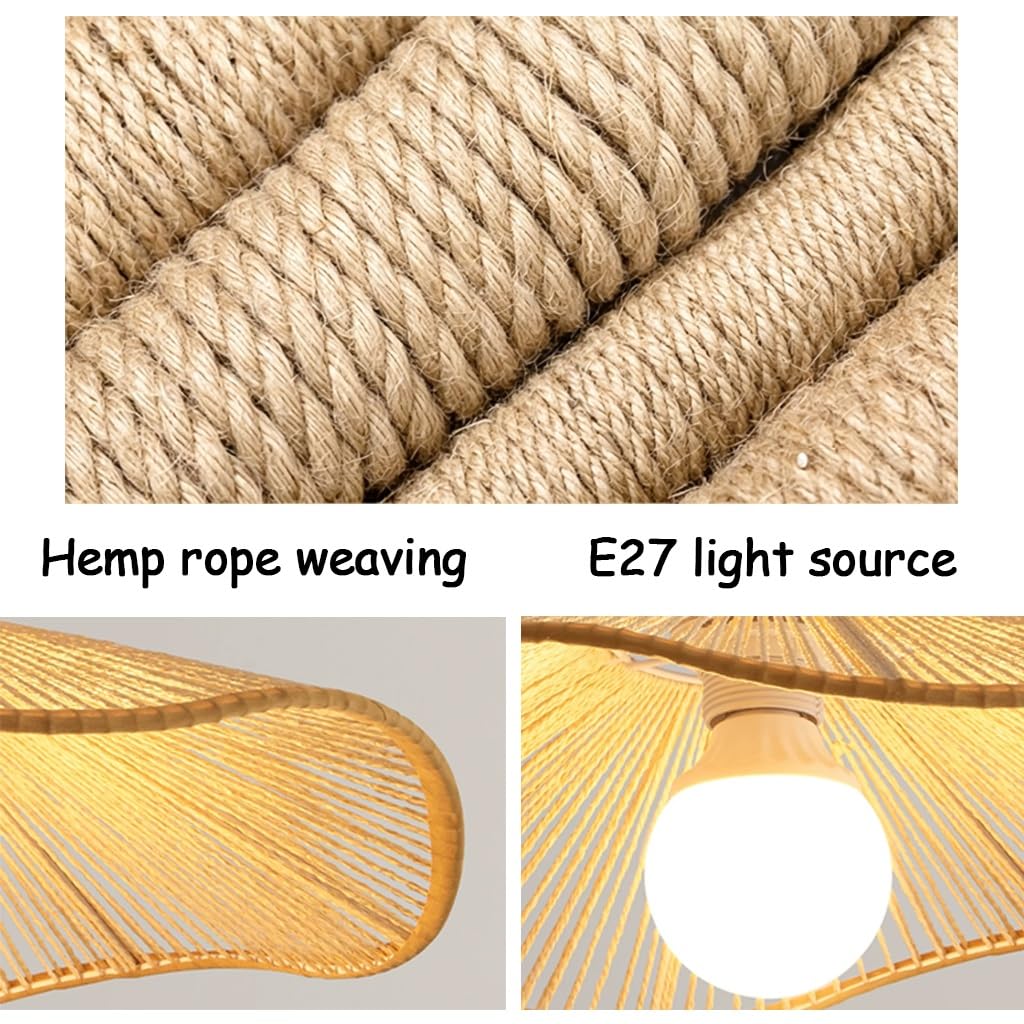Lampa Wisząca E27 Z Rattanu Abażur W Stylu Retro Z Jutowego Sznurka Styl Bohemy Ręcznie Wykonana Lampa W Kształcie Kapelusza Idealna Do Wyspy Kuchennej Jadalni Salonu Sypialni(Beige,30cm)