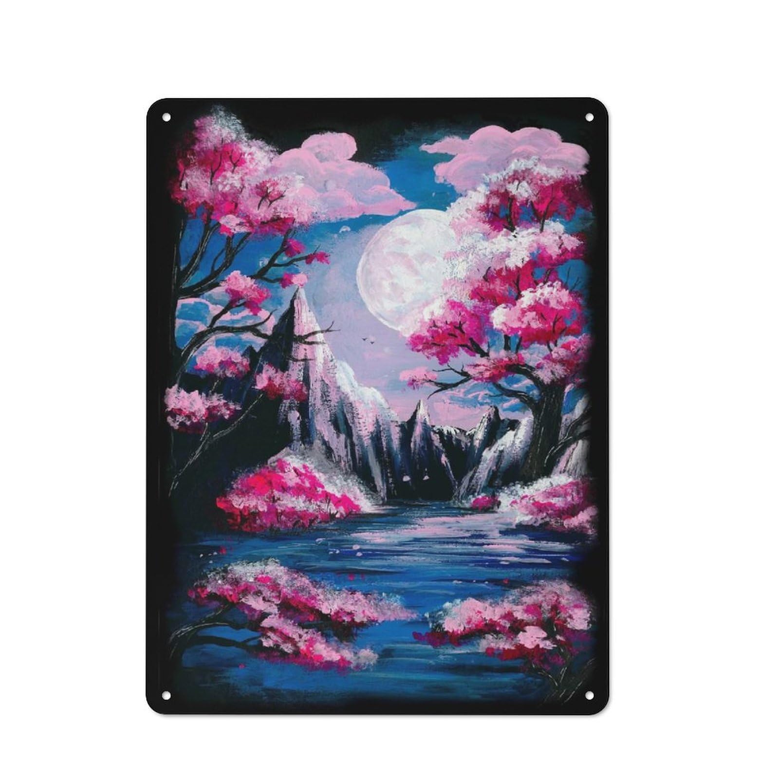 Junmoney Style-13 For Guest Room Or Hallway, Cherry Blossom Moon Vintage Metal Sign 40X30cm, New-Space Wall Decor For Home Decor Collectors