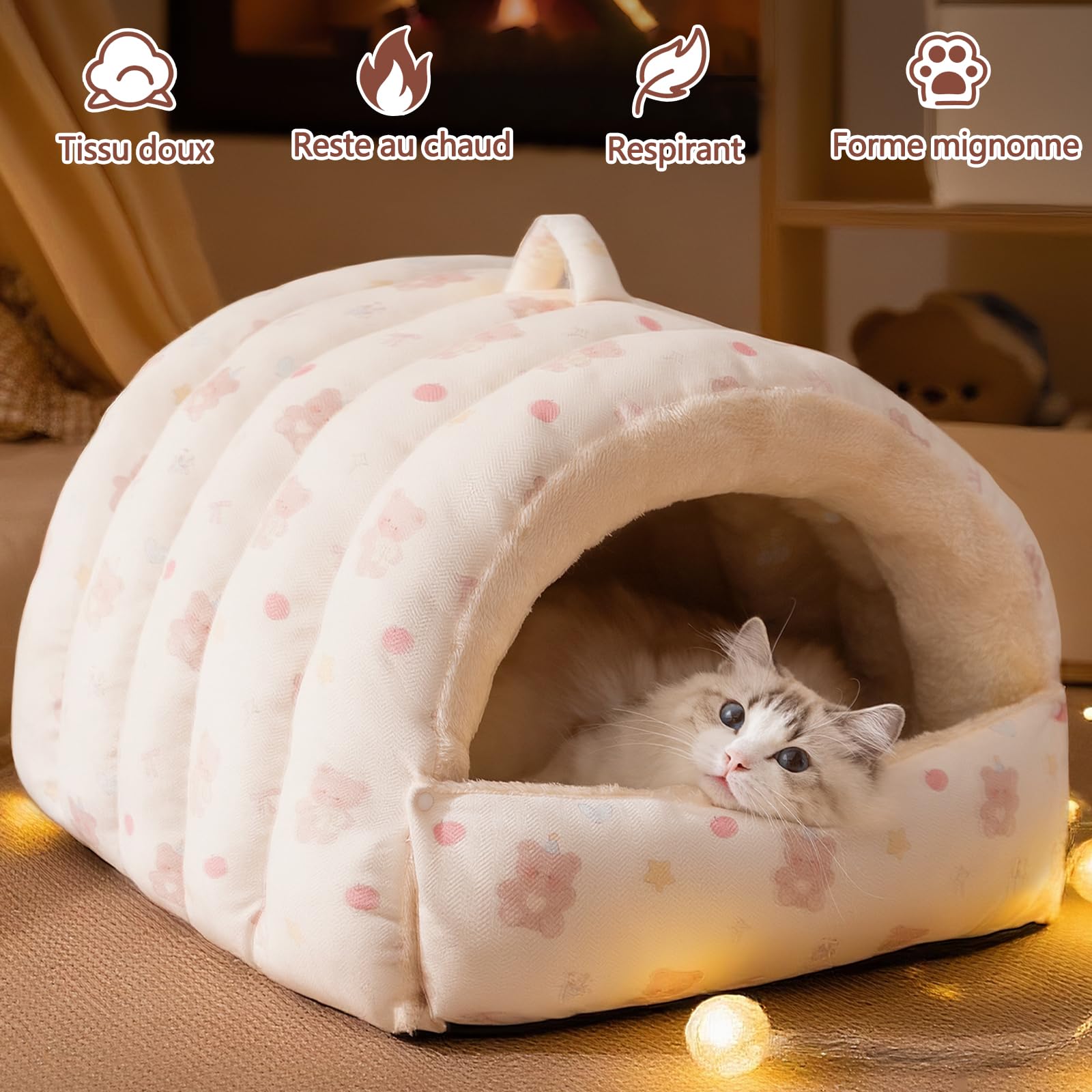Galatée Niche pour Chat, Panier Chaud pour Chien avec Fond Antidérapant, Jolie Niche pour Chat, Tente Douillette pour Chaton, Panier Ultra Doux Et Apaisant pour Animaux De Compagnie(XL, Marron)