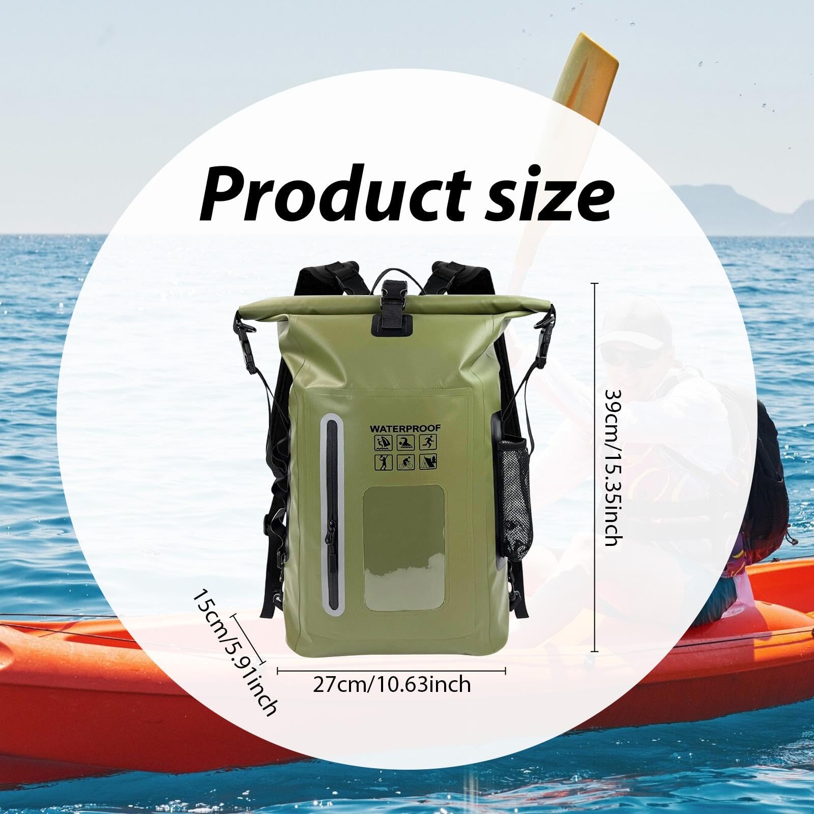 Qianly Wasserdichter Rucksack Outdoor Trockenbeutel Aufbewahrungstasche Schwimmen Segeln Leichtgewichtiger Packsack aus PVC für Camping Bootfahren, GrÜn