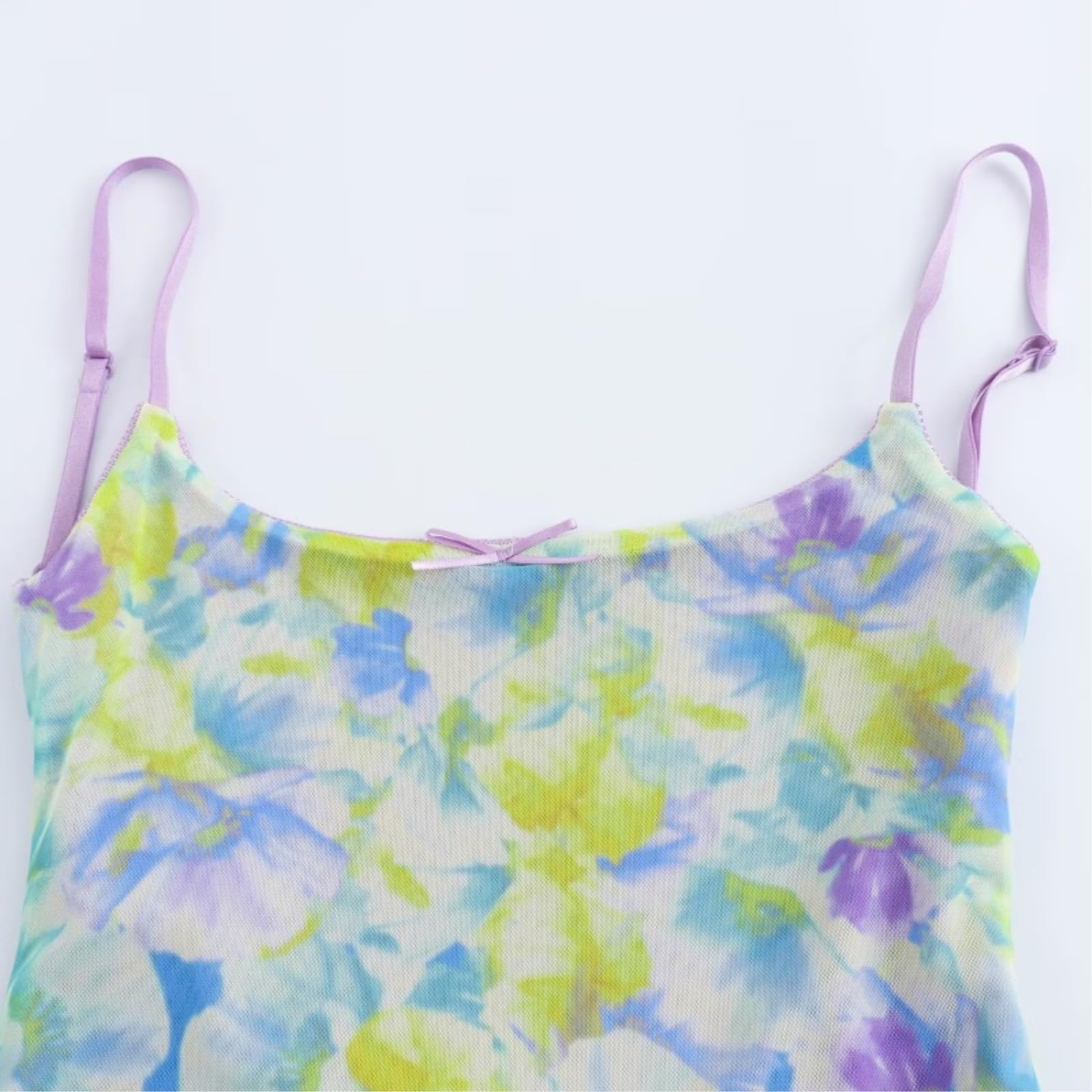 Vestido Largo Verano Mujer Vestido Lencero Azul con Estampado Floral De Malla, Largo Midi, Vestido Sin Mangas De Talle Alto para Mujer, Fresco Y Dulce.