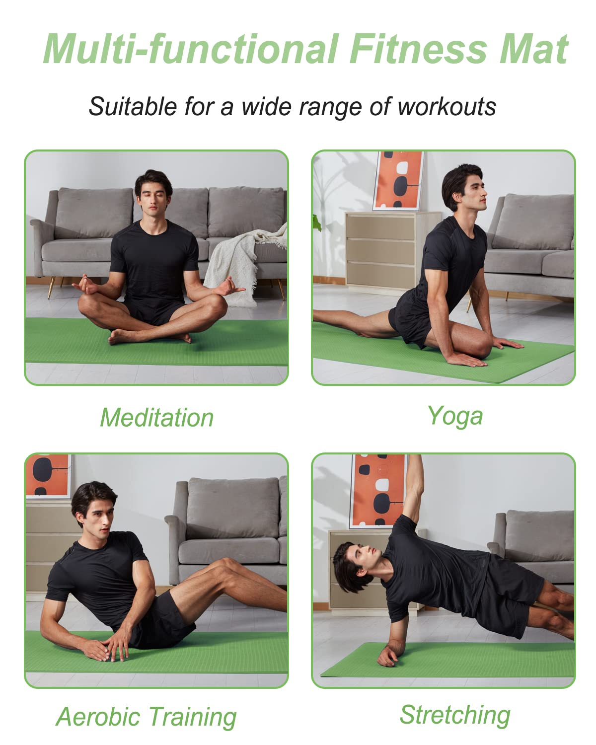 Yogamatte 195×90cm TPE Fitnessmatte Rutschfest Gymnastikmatte | 10mm Dicke, Große, Breit, für Turnen Pilates Sport Yoga