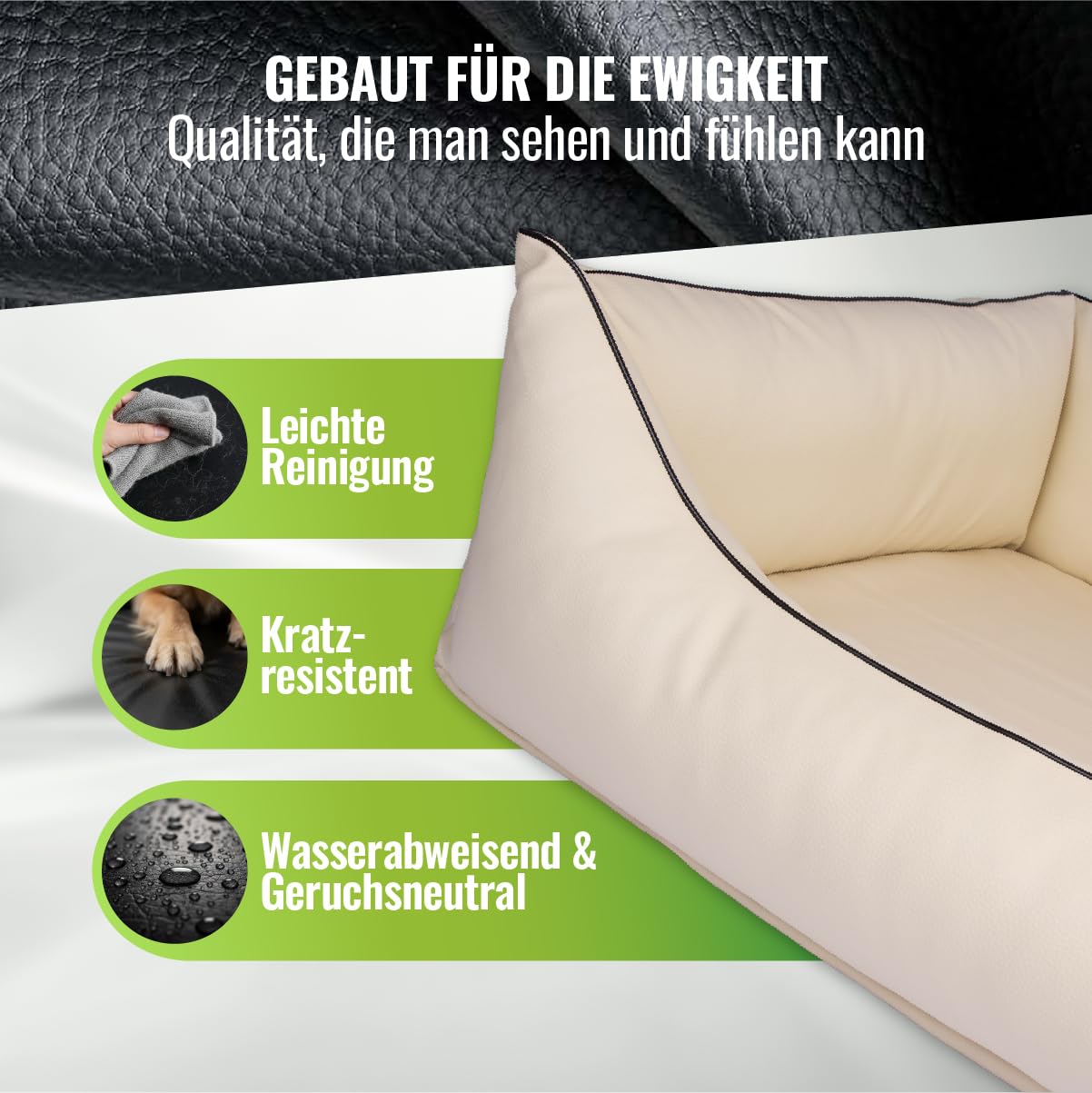 Cama para perros CopcoPet Rocco 2 en 1, impermeable y de piel sintética, con colchón de plástico para perros con espuma de copos o espuma viscoelástica ortopédica