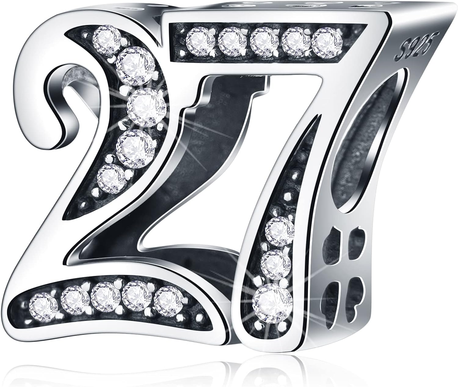 27 Birthday Charms fits Pandora Mother's Day Bracelet, 925 Sterling Silver 27th Anniversary Beads with CZ
