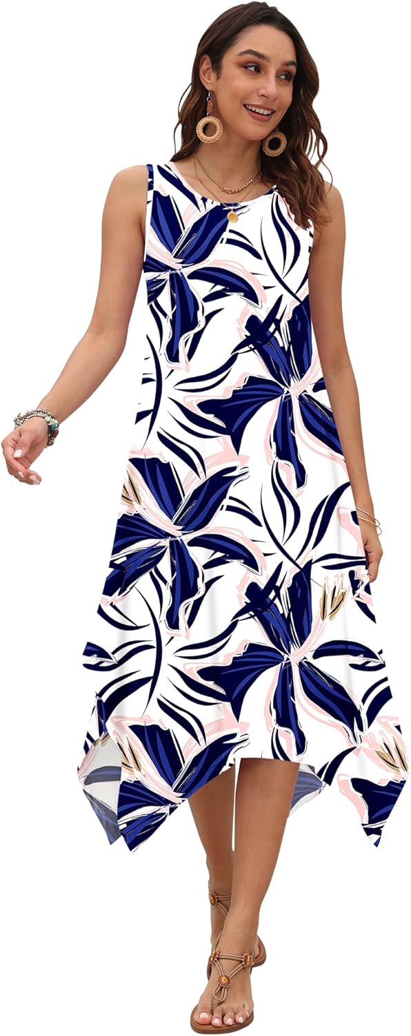 AUSELILY Women's Summer Dresses 2026 Casual Sleeveless Sundress Asymmetrical Hem Midi Tank Beach Dress with Pockets - Image 5