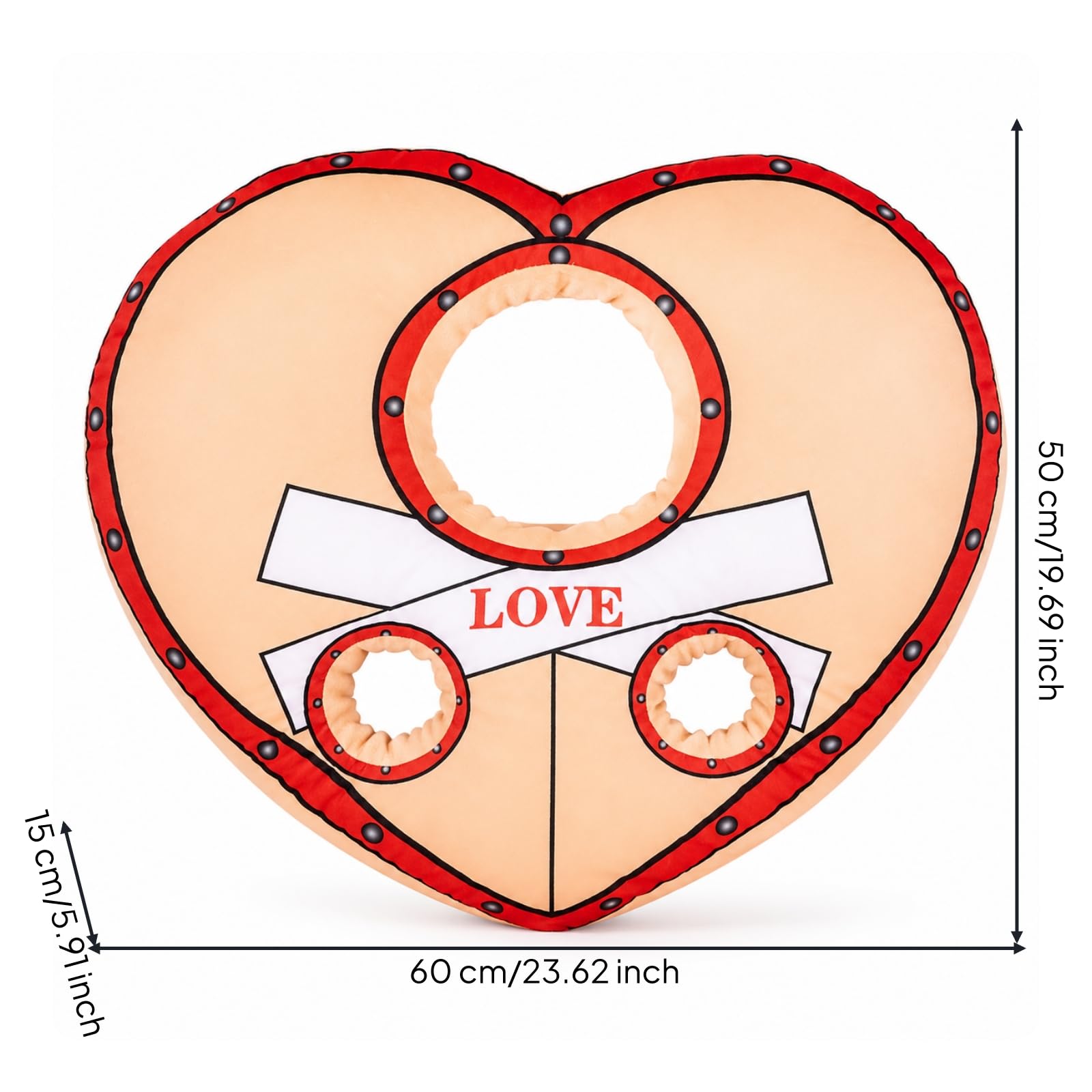 LOVIVER Accessoire Photo Coeur Coussin Photobooth Prop Déguisement Costume Oreiller Rempli Polyester PP Tendresse avec Décor Ruban et Motif Amour Ouvertures