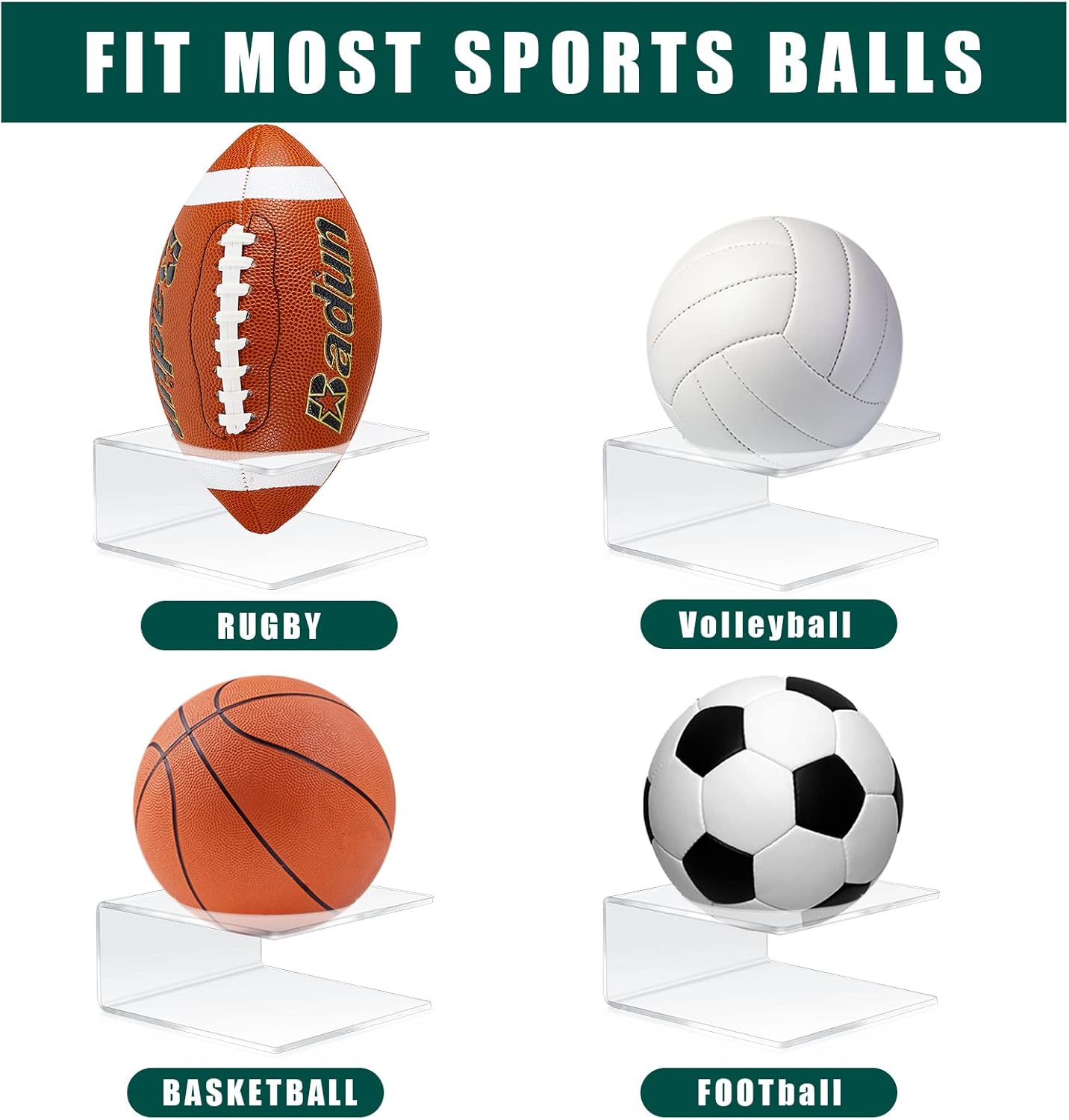 4 Pcs Football Stand Display Clear Display Stand for Football Acrylic Football Holders Football Display Case Sports Ball Storage Rack for Basketball Football Volleyball Soccer Collection Holder