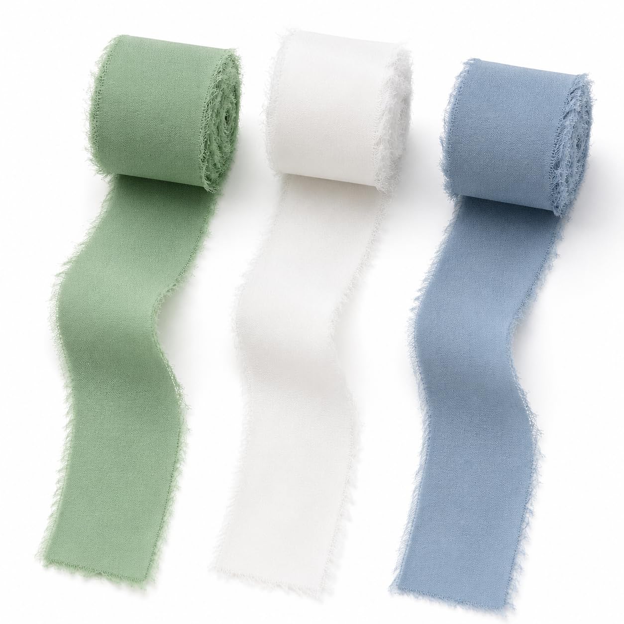 Frayed Edge Fabric Ribbon Set 3 Roll for Gift Wrapping, 4cm x 5m Each Mixed Colour Decorative Trim for Bridal Bouquets, Wedding Invitations and Crafts