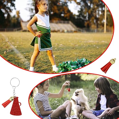 Miniatura 5 de Juego de 40 llaveros acrílicos para animadoras con borlas, llavero de animadora a granel, llavero acrílico de megáfono de animación, borlas a