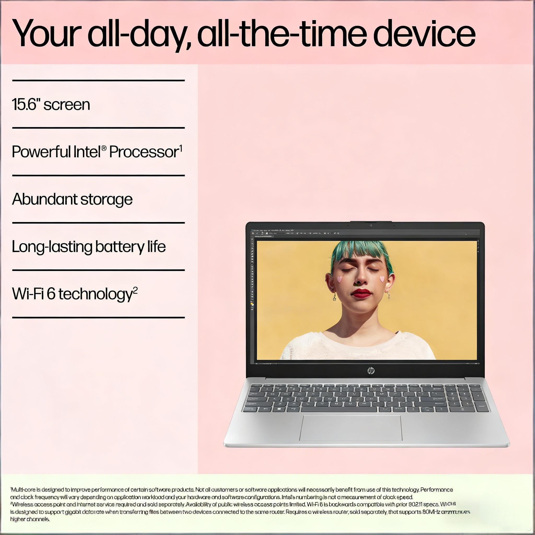 HP 15.6" FHD Laptop 2026 Edition with Copilot AI, 16GB RAM, 512GB SSD, Intel Processor, Long Battery Life, Lightweight 3.64 lbs, Microsoft 365, Windows 11 for Students & Office, Type-RJ45 Cable - 3