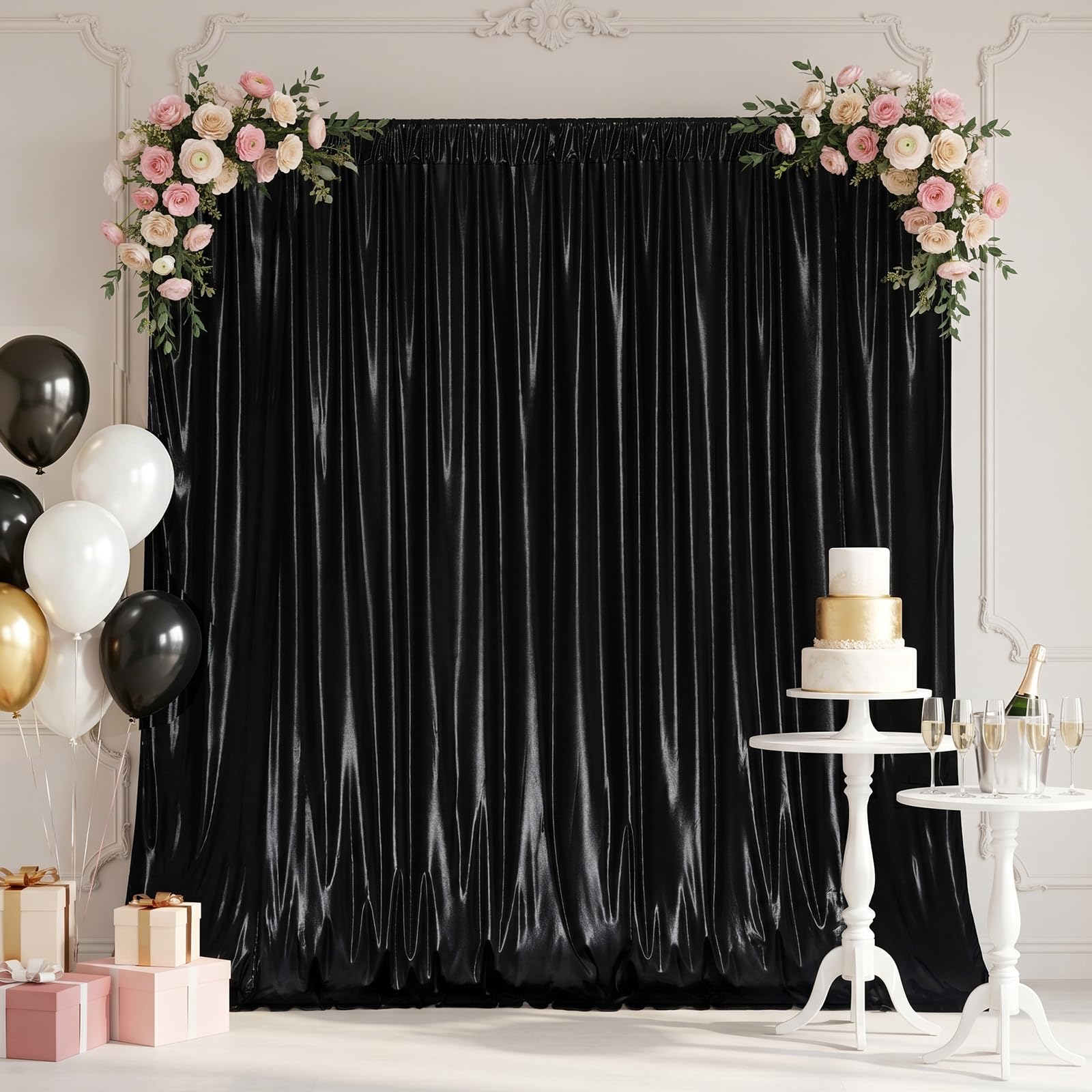Eternal Beauty Sfondo nero glitterato 305 x 305 cm, senza pieghe, con paillettes scintillanti, sfondo fotografico, tenda scintillante per feste, compleanni, matrimoni, banchetti (3 x 3 m)