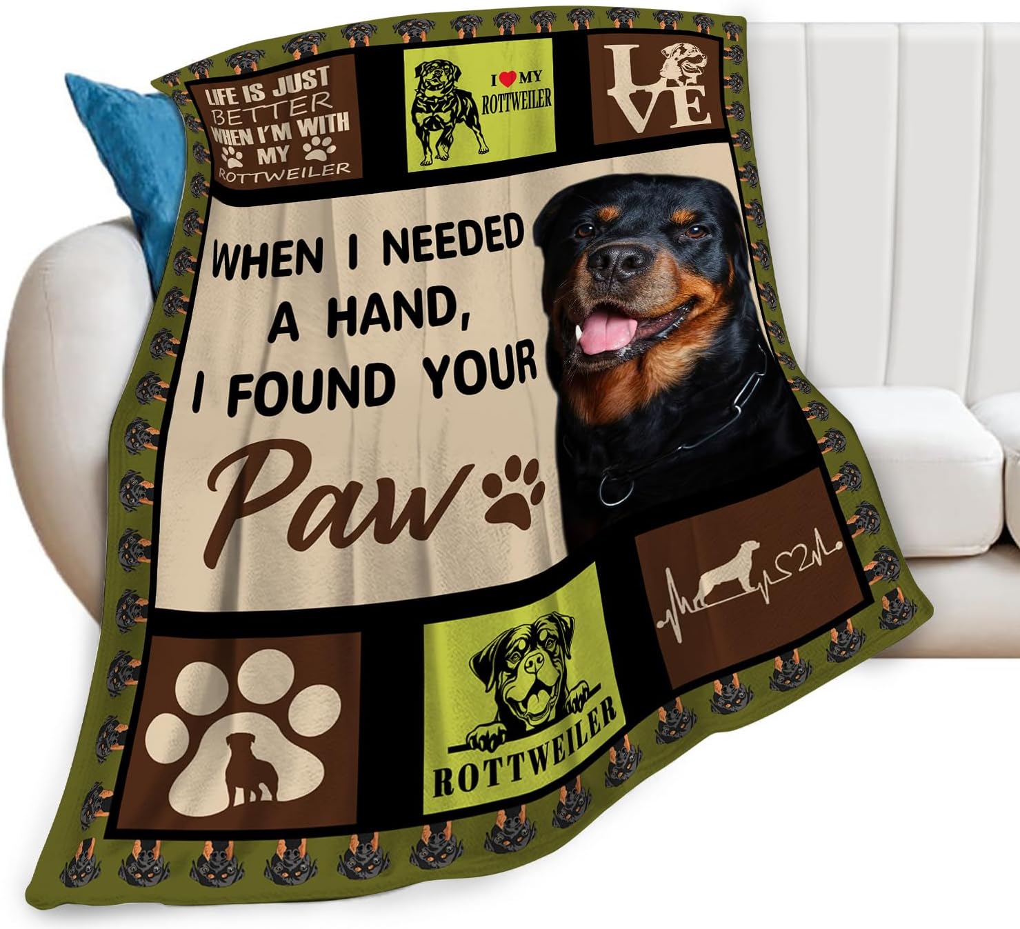 Rottweiler Blanket Rottweiler Gifts Throw Blanket Super Soft Flannel Fluffy Plush Cozy Fuzzy Fleece Stuff Animals Blanket Decor for Dog Lover Woman Girl Kids Adults Man for Bed Sofa Couch 40"X50"