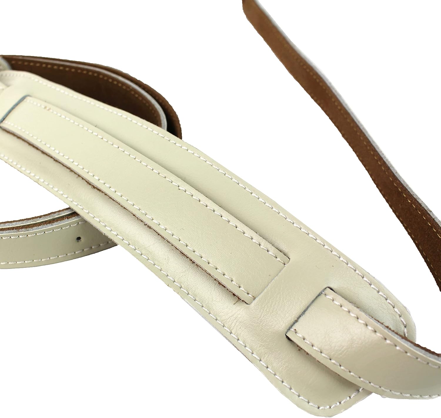 Walker And Williams C-18-WHT Aged White Premium Signature Grain Leather Vintage Style Guitar Strap With Deluxe Suede Pad Extra Long For Acoustic, Electric, And Bass Guitars