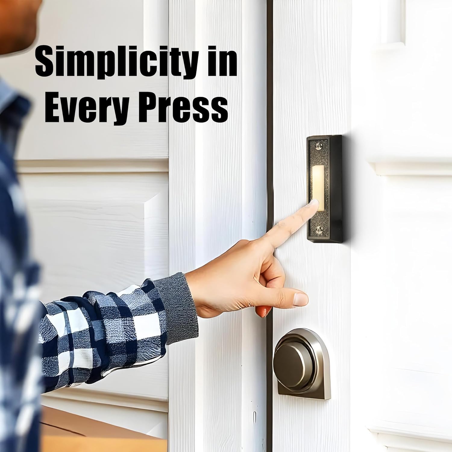 LED Lighted Doorbell Button (Black) - Wired Illuminated Doorbell with Warm Yellow LED Light, Durable and Easy to Install for Home, Office, Apartments, and Commercial Buildings