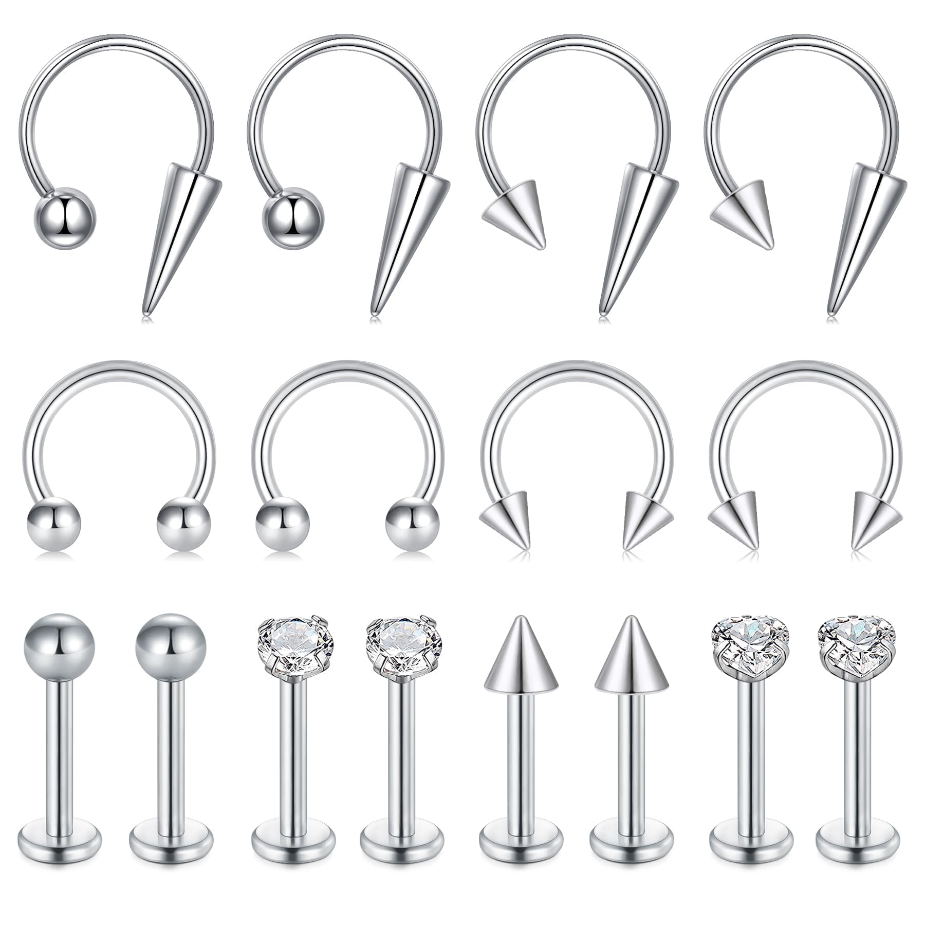 Zolure - Anillos de labios de herradura, labreto, joyería de labio, barra de labios, piercing de pico, mordedura de serpiente, joyería de tragus hélice, piercing medusa para mujeres y hombres - 16G 8mm #1