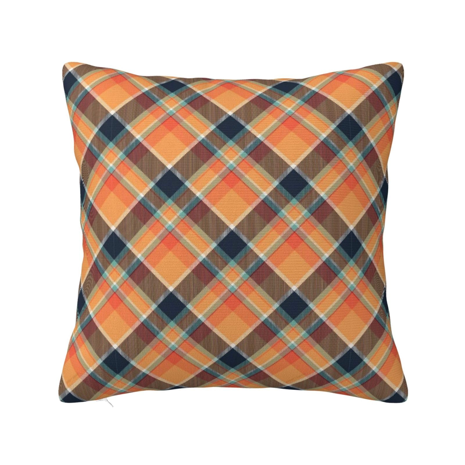 Orange Plaid Pillowcase 22"x22"