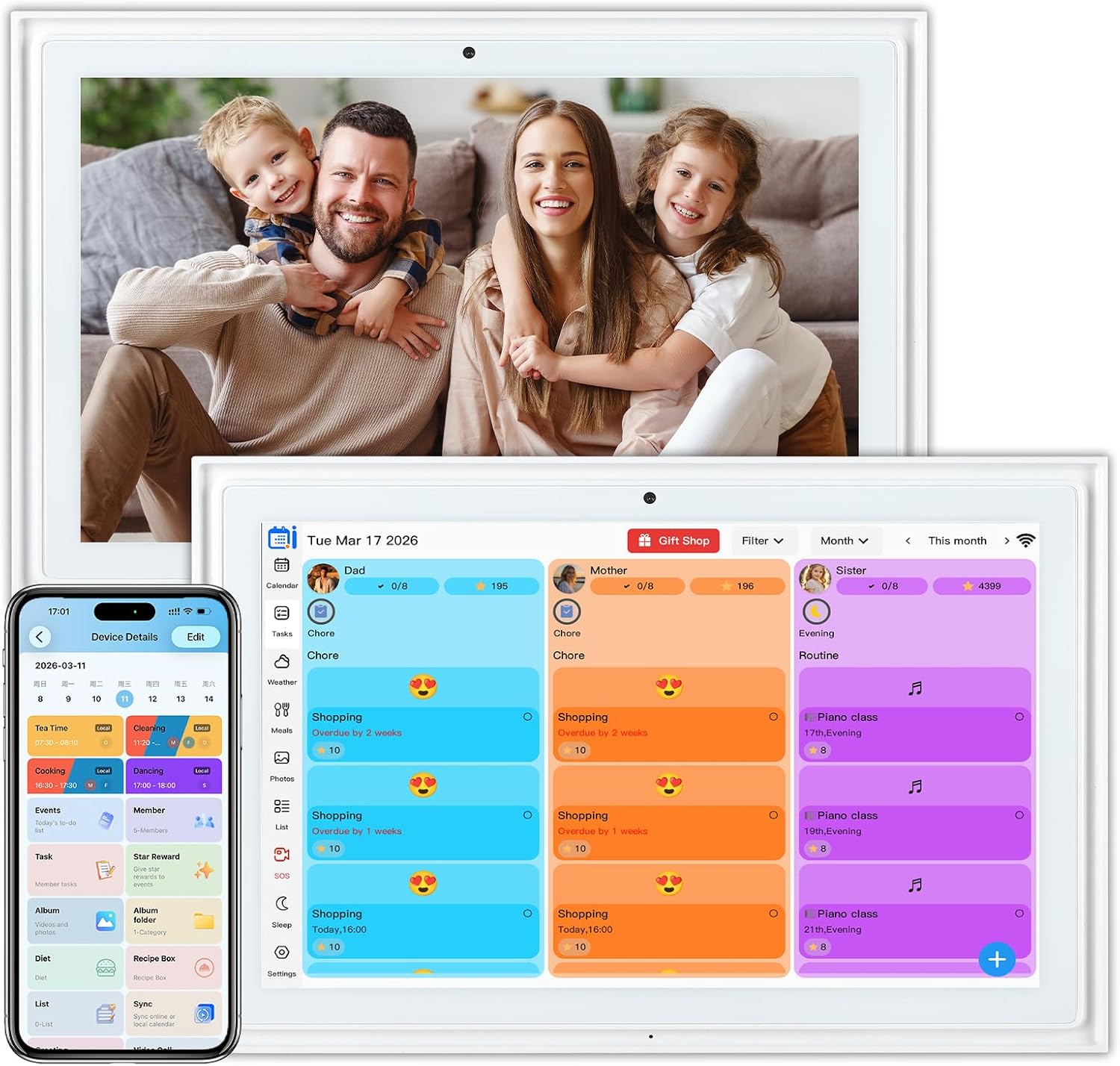 Digital Electric Calendar, 10.1" HD Wall Touch Screen calendars, Meal Planner, Family Duty Charts, to Do List, HD Smart home digital organizer, Interactive Electronic Calender, Built-in Digital Picture Frame Function