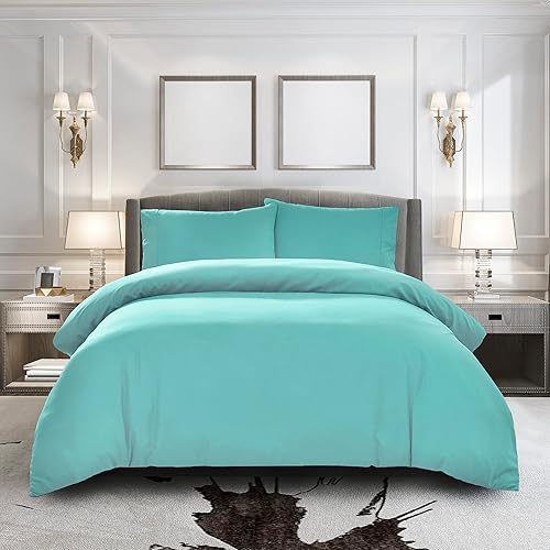 Pure Bedding Funda de edredón individual 2 piezas, aguamarina  1 protector de edredón con solapa de cremallera y 1 funda de almohada  Hotel Luxury disponible en Yaxa Peru