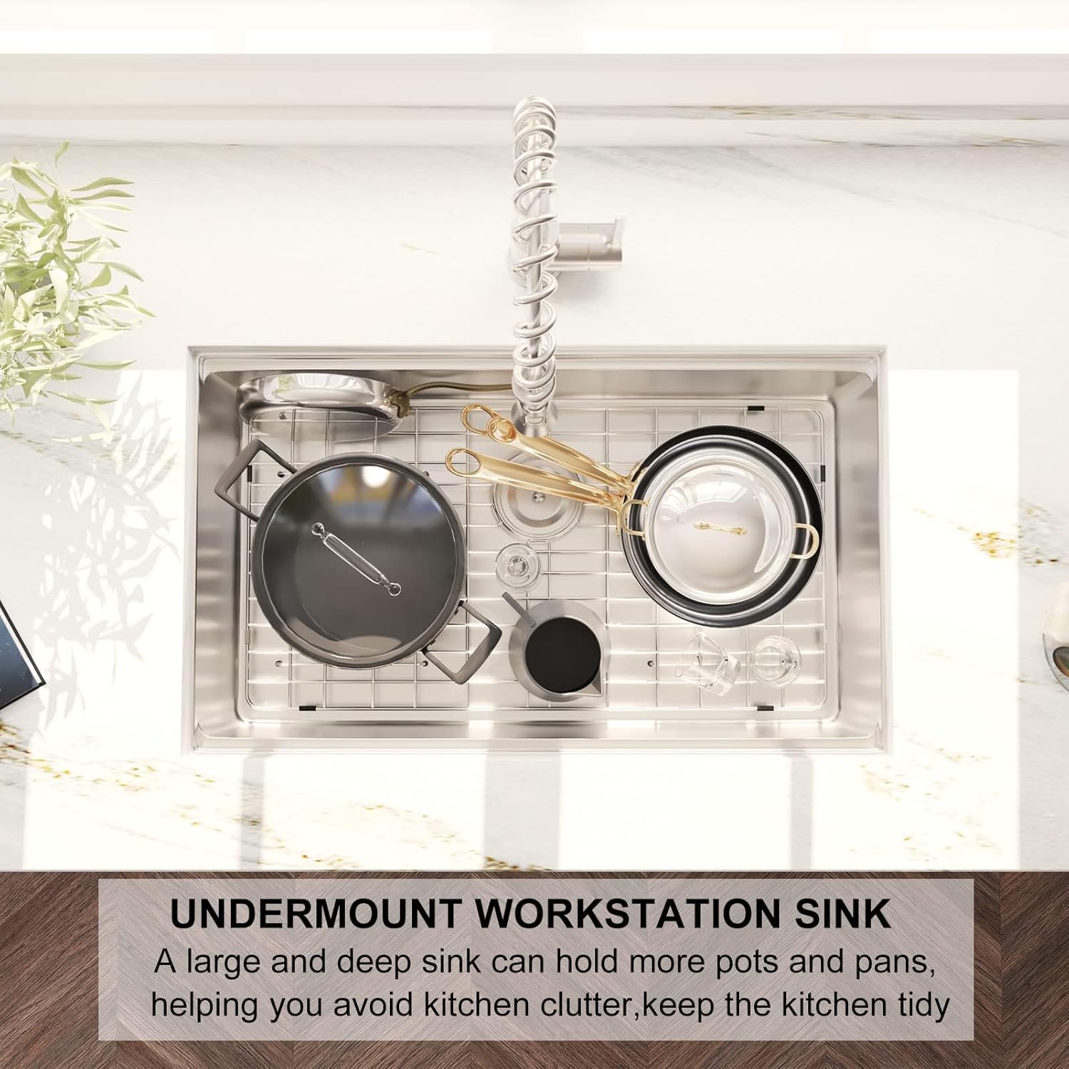 ALWEN 32X19 inch Ledge Workstation Undermount kitchen Sink T304 Scracth Resistant Stainless Steel Single Bowl Kitchen Sink