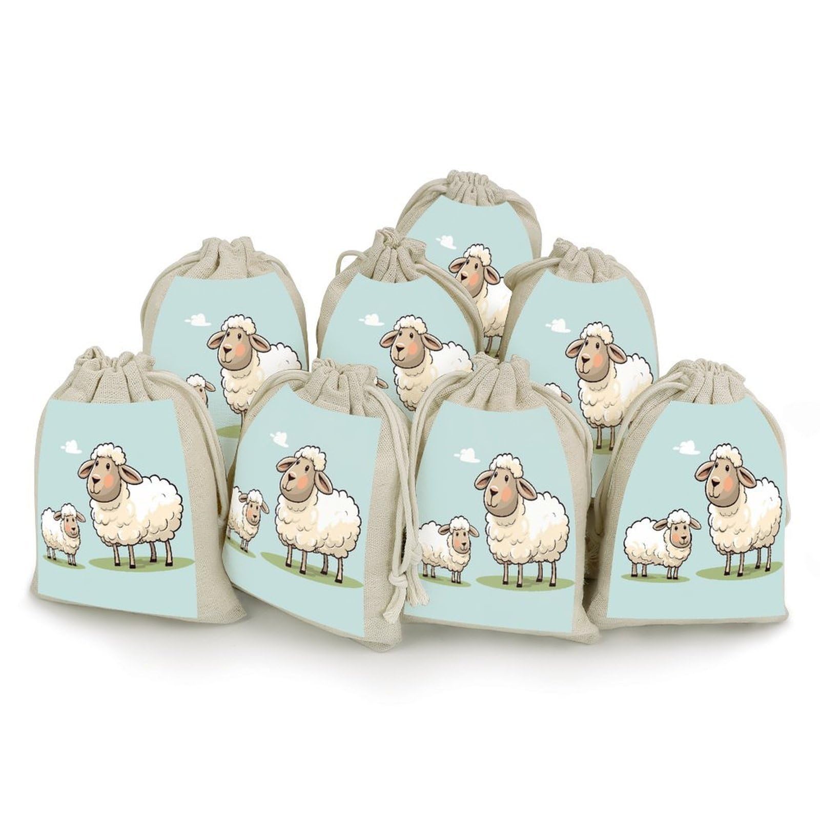 Adfgyerh Style Sheep And Lamb Cartoon Bags With Drawstring Reusable,Jewelry Bags 4.9 X 6.7 Inch, Set Of 8,Gift Bags For Party Wedding Storage Home Supplies
