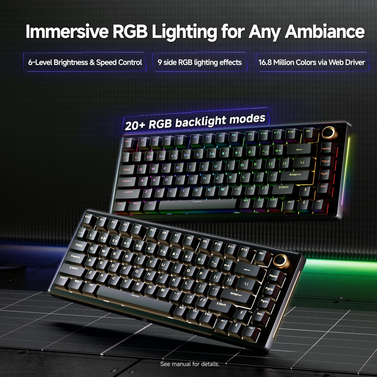 TMKB T81E Mechaniczna Klawiatura Gamingowa z Kablem, Oświetlenie RGB, Gniazdo Hot-Swap Gasket Mount, Układ 75% US-QWERTY, Creamy Keyboard z Pre-Smarowanymi Switchami Liniowymi - Czarny