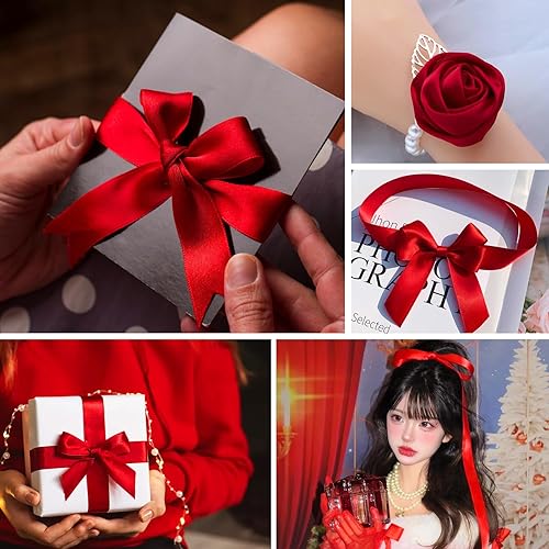 Miniatura 6 de 2 rollos de cintas de satén rosas de 25 yardas y 1-12 pulgadas de ancho, cinta de tela de color sólido para manualidades, lazos, bodas, envoltura de