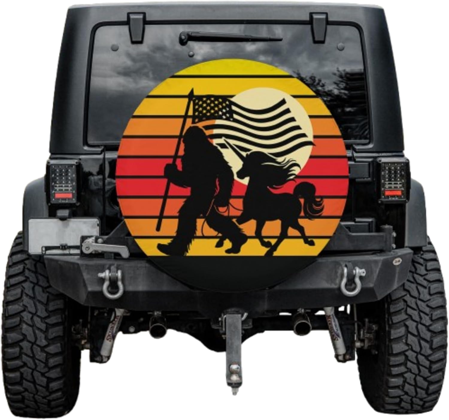ThangPham Shop America Flag with Funny Bigfoot Spare Tire Cover with/Without Backup Camera Hole – USA Bigfoot Tire Cover (Style 4)