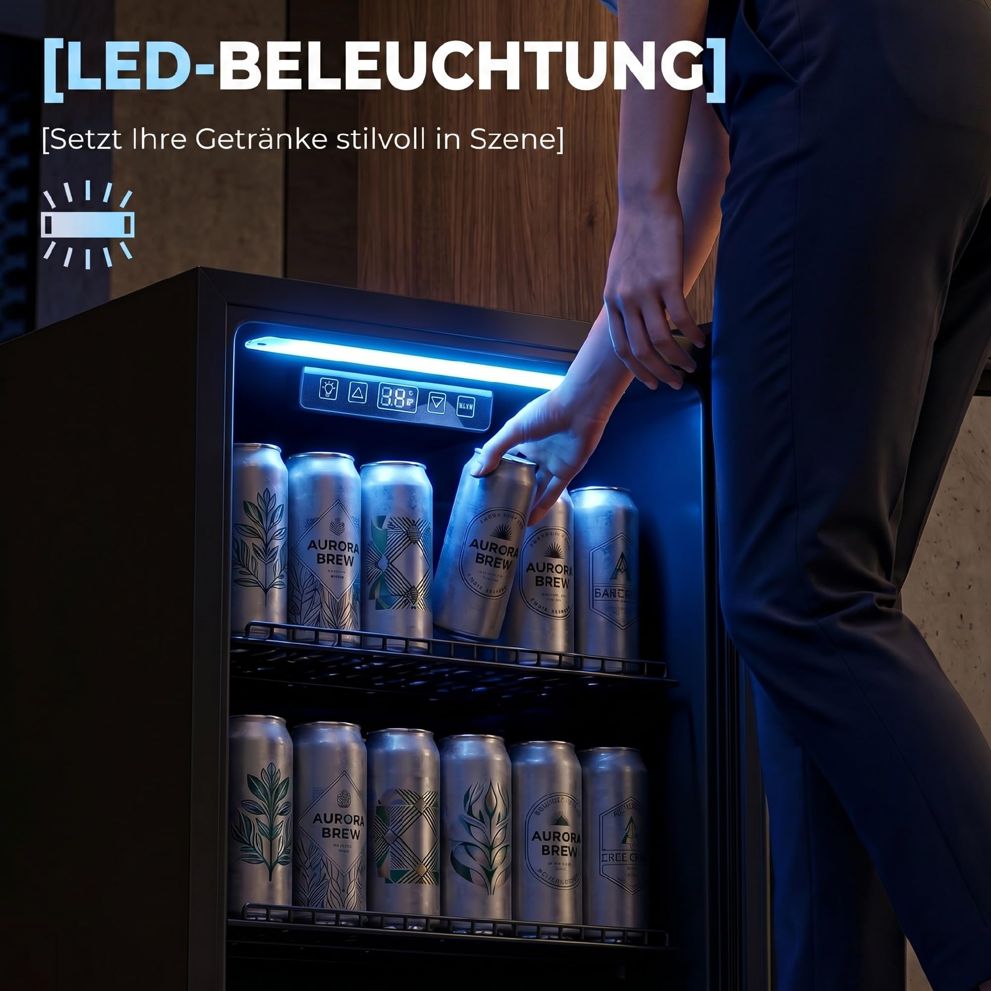 HOMCOM Getränkekühlschrank 70L Mini Kühlschrank mit UV-beständig Doppelglas-Tür, verstellbaren Regalen, LED-Beleuchtung & Display