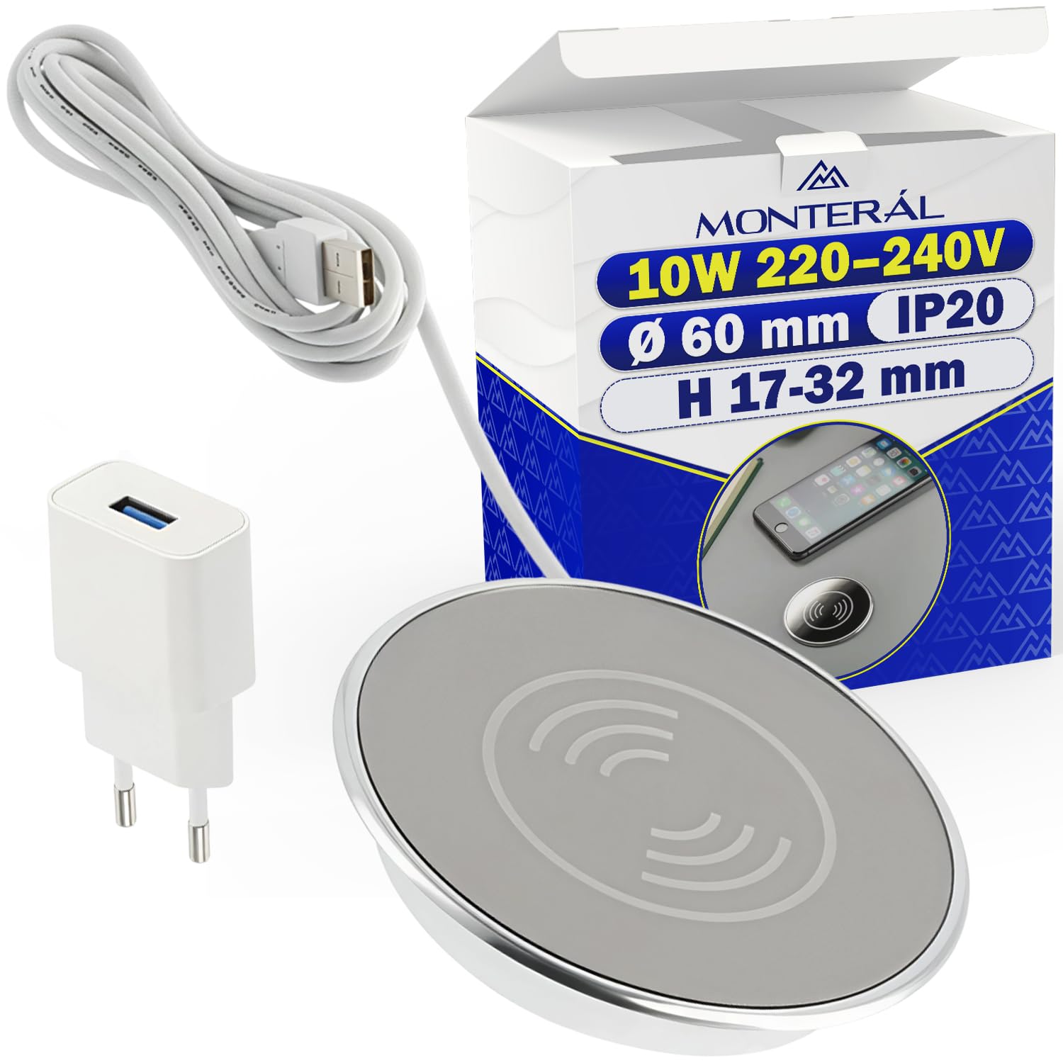 Caricatore Wireless per Smartphone Integrato Tavolo 10W 220–240V