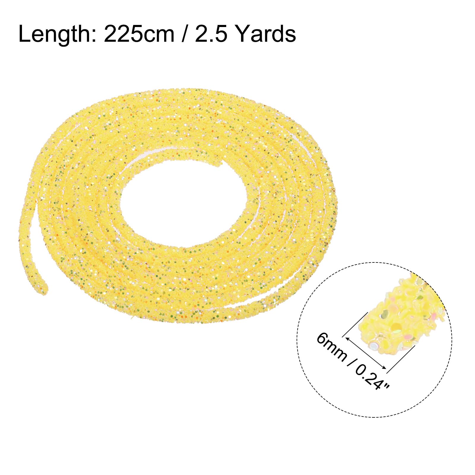 sourcing map 5 Yard 6mm 0.24 inch Glitter Sequins Rope Sequins Rhinestone Tube Cord for DIY Wedding Dresses Costume Clothing Shoes Jewelry Accessory Clear White — view 200