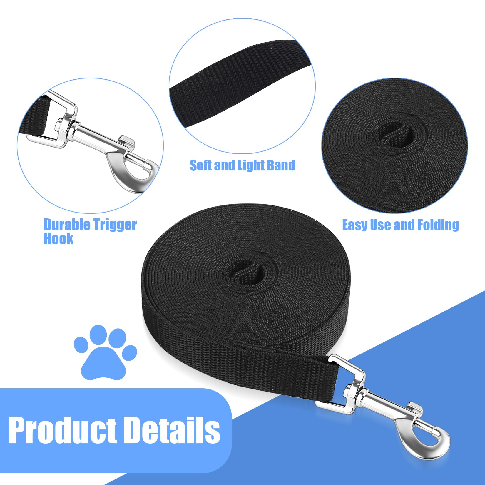 Extra Long Line Dog Lead, 15m/49.2ft Black Training Lead for Small & Medium Dogs/Puppy, Dog Training Leads Leash - Image 3
