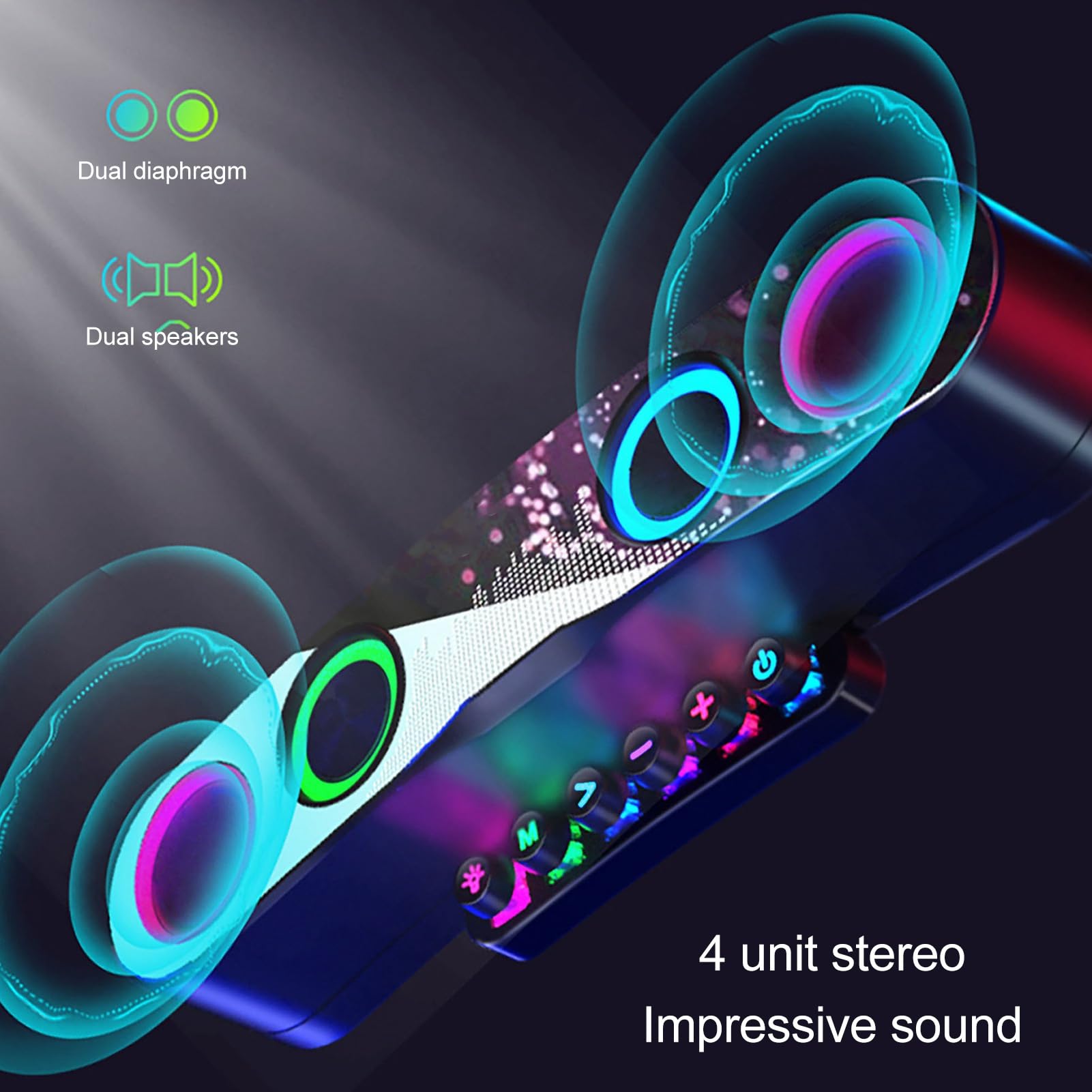 Soundbar per Computer Bluetooth 5.0 Rgb con Audio Coinvolgente Ed Effetti LED per Dispositivi Desktop e Mobili