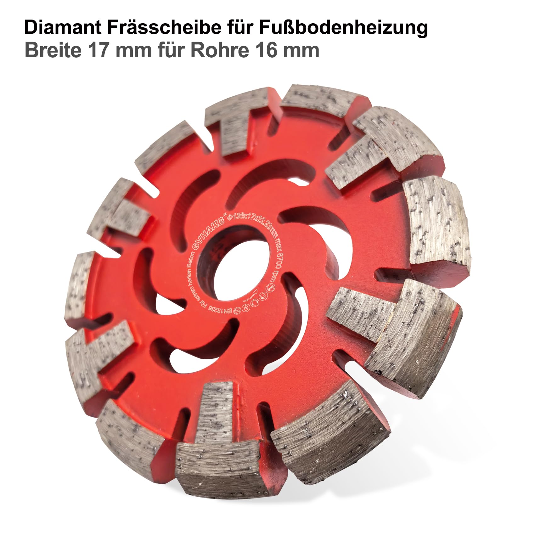 GVHAKG Diamantfreesschijf 130 mm, 17 mm voor vloerverwarming, zeer harde dekvloer, zeer harde betonvloeren en verwijdering, wind- en vuurwieltype (130 x 17 x 22,23 mm