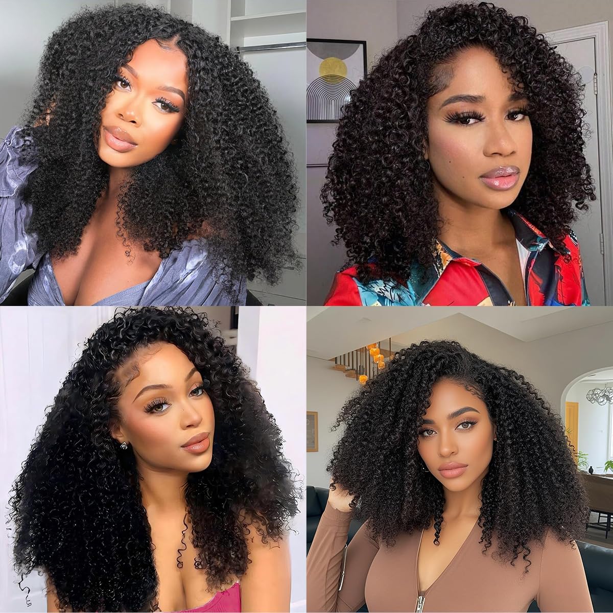 Half Wig Human Hair Perruque Bresilienne Cheveux Humain Wear and Go 3 In 1 Drawstring Perruque bandeau Femme Naturelle Brésilien Sans Colle Kinky Curly Wig 180% Density 20 Pouces