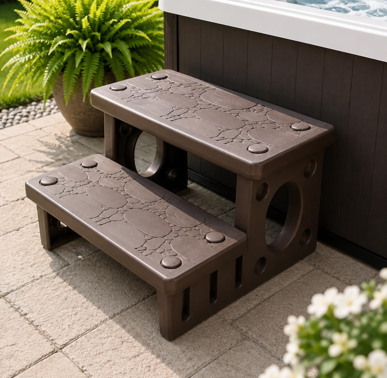 XtremepouwerUS 75162 Deck léger Multi-Usage en 2 étapes pour Spa, Jacuzzi, Piscine, Camping-Car, Moka