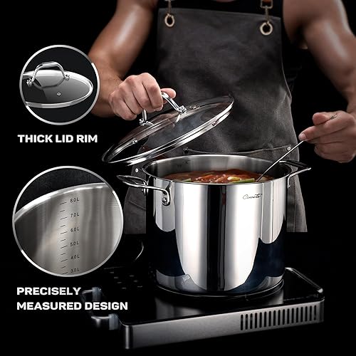 Miniatura 6 de Juego de ollas y sartenes antiadherentes de acero inoxidable, 11 piezas, 1810 de triple capa, juego de utensilios de cocina de inducción de acero