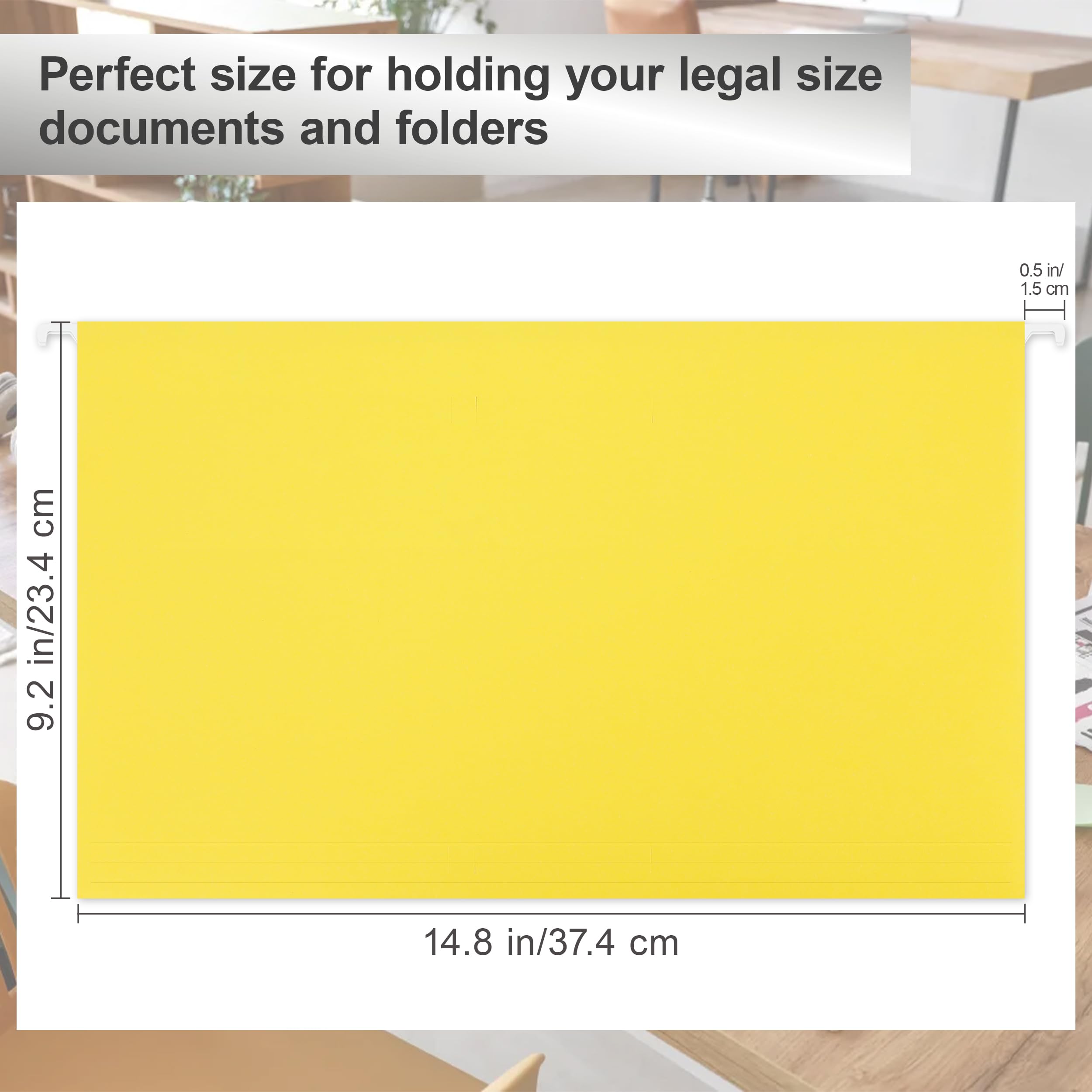 Hängemappen in Rechtsgröße, 25 Packungen, legale Hängemappen, Gelb, 23,9 x 37,8 cm, Hängemappen für Aktenschrank, 1/5 verstellbare Reiter für Büro, Schule, Zuhause
