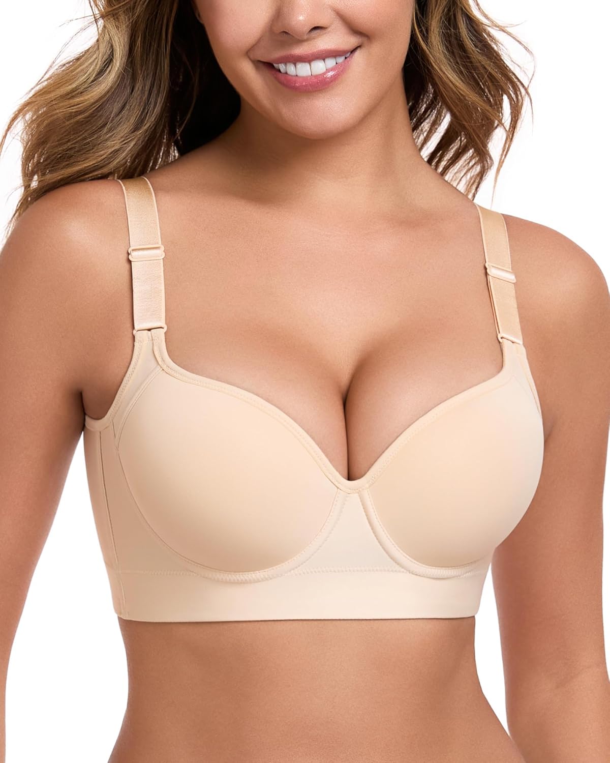 HACI Push Up Bra Smooth Back Fat Plus Size Full Coverage Underwire V Neck T-Shirt Everyday Supportive - Image 7