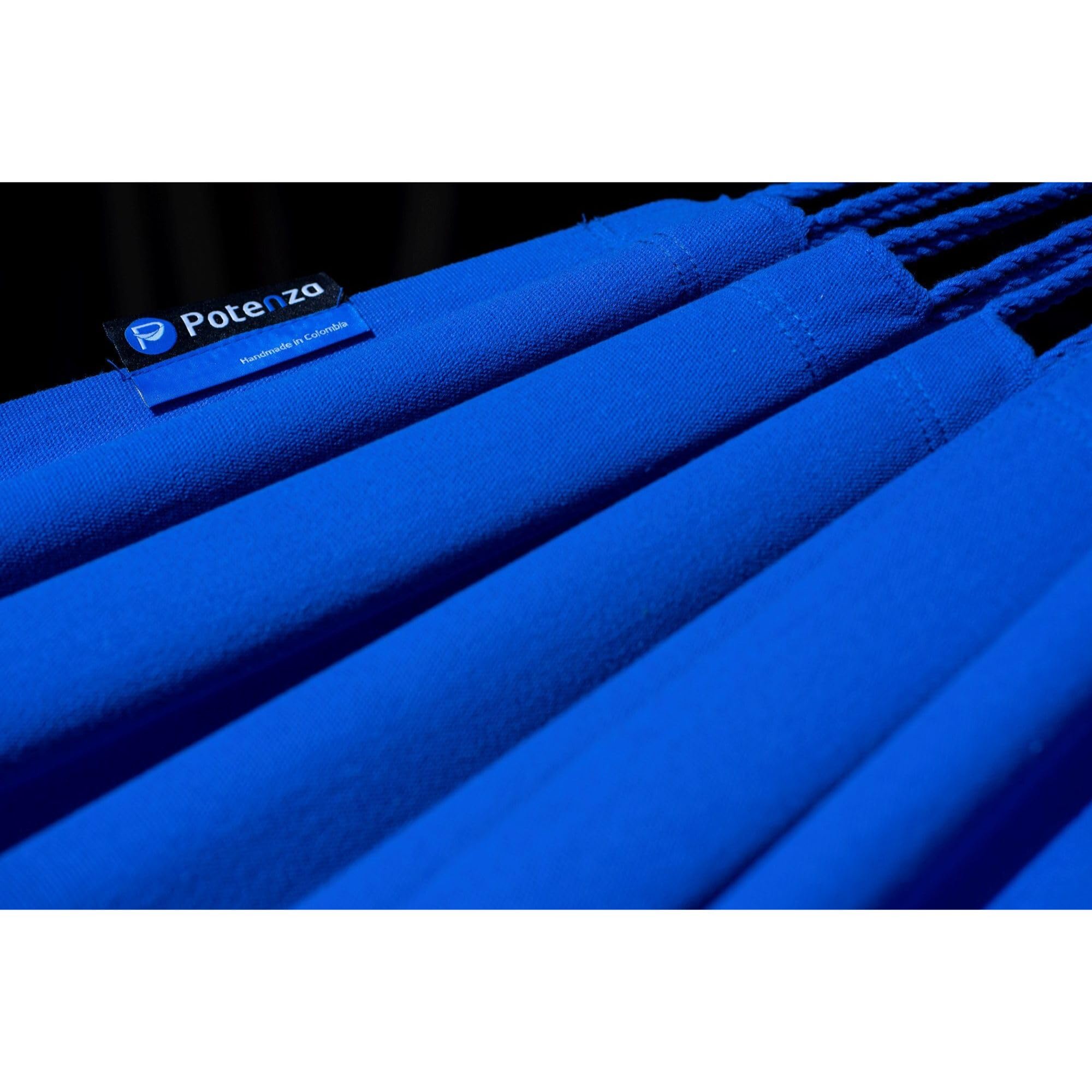 Potenza Outdoor Hängematte mit Gestell für 2 Personen I Merida- Baumwolle Doppelhängematte XXL 220x160, 220kg I Hängemattengestell 220kg, wetterfest (Blau, Basic Gestell Graphit)