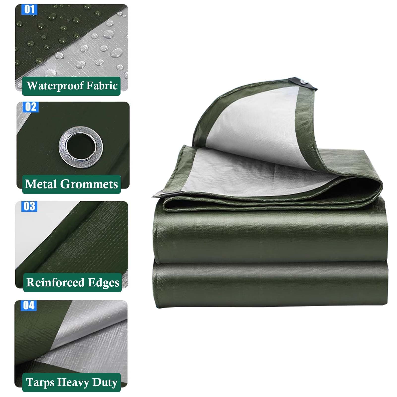 Heavy Du Bâche imperméable en PVC de 10x20ft avec œillets, tapis de sol pour camping, activités de plein air, tentes, bâche lourde de 3 x 6,1 m