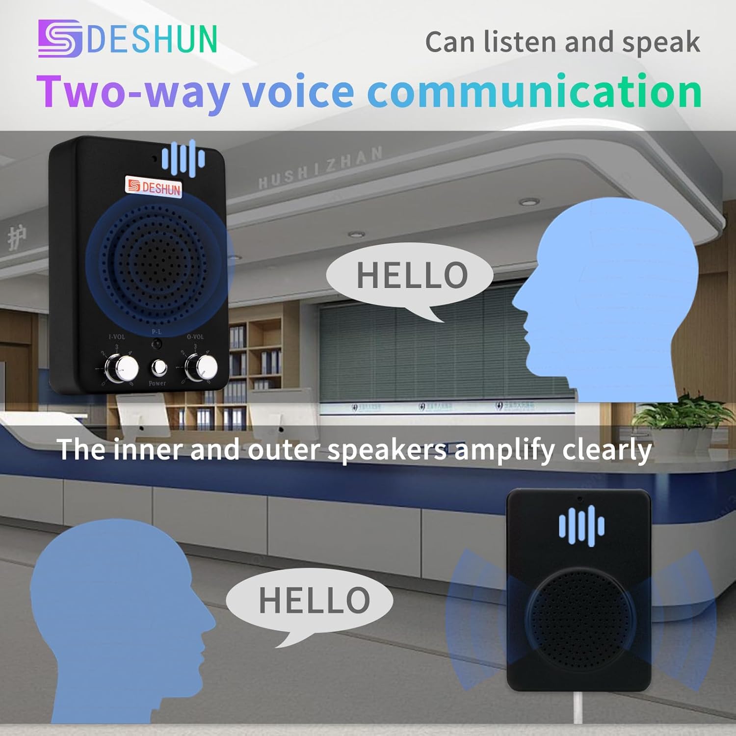 DESHUN Dual-Way Window Intercom, Voice Amplifier,Window Speaker System for Business,Bank,Dental Clinic, Office, School, Station (Sliver)