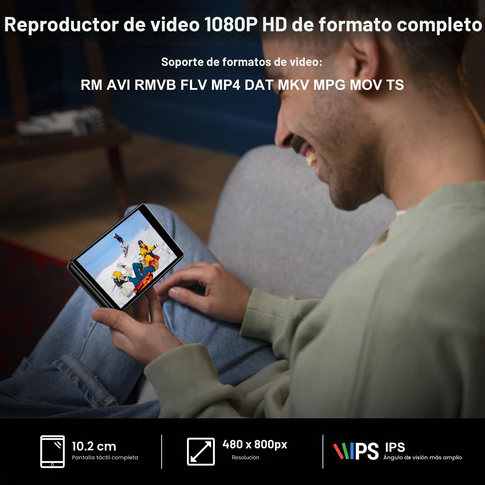 Reproductor MP3 SWOFY con Bluetooth y WiFi, pantalla táctil de 4,0 pulgadas, reproductor MP3 y MP4 Android con Spotify, Pandora, Amazon Music, Libby, Audible, navegador, ampliable hasta 1TB (Negro)