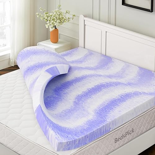BedsPick Cubrecolchón de espuma viscoelástica color morado remolino (King, 2 pulgadas)