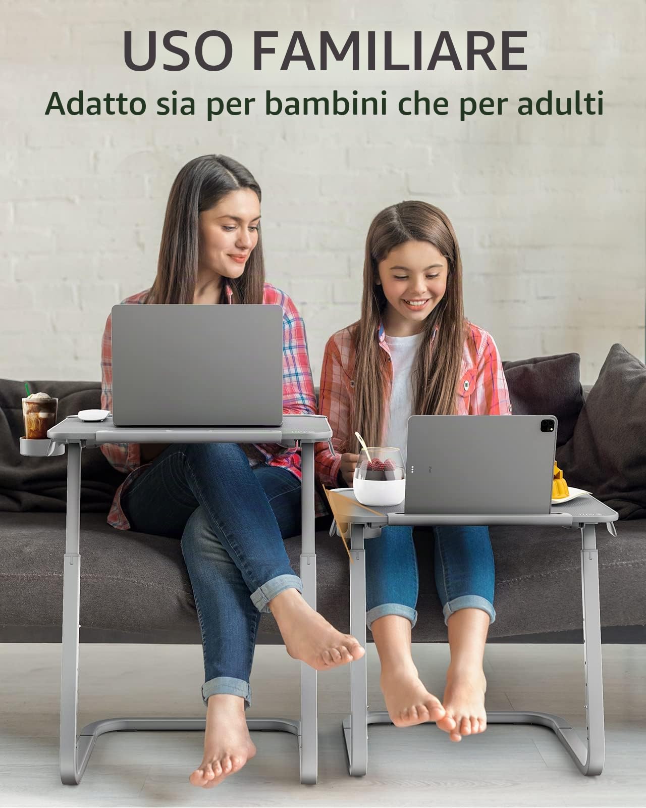 SAIJI Tavolino Laterale da Divano, Tavolo da Caffè, Gambe a U più stabili, angolo regolabile in altezza, slot per tablet, portabicchieri, 55 * 39 cm