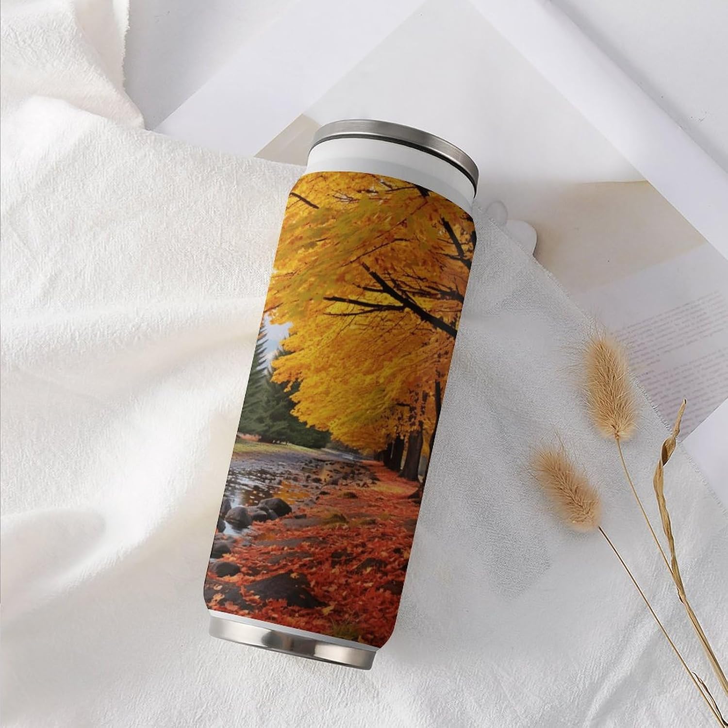 Stainless Steel Cups Fall Colors Printed Coke Cup Stainless Steel Insulated Cups with Lid And Straw