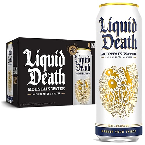 Liquid Death Still Mountain Water, 19.2 oz King Size Cans (8-Pack) - Mountain Water - Still - 19.2 Fl Oz (Pack of 8)