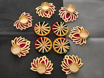 DT Dectone Handcrafted Lotus Tealight Candle Holder|Lotus Reusable Rangoli for Floor| Tealight Candle Holder| Lotus Diya for Pooja | Home Decoration, Festival Decoration and Gifting